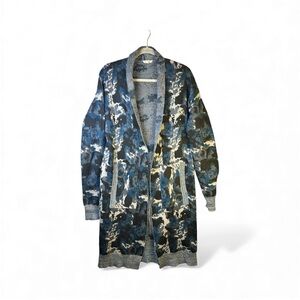 Mystree Women's Feminine blue/blk/grey Camouflage Knit Trench Cardigan wPockets